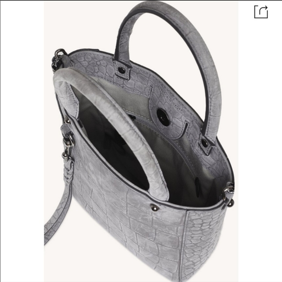 Rebecca Minkoff Womens Gray Chain Tote Crossbody Genuine Leather Crocodile Hobo - Picture 3 of 8